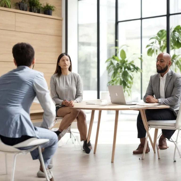 professionals practicing mindful leadership in a modern workshop led by CalmLabPeak